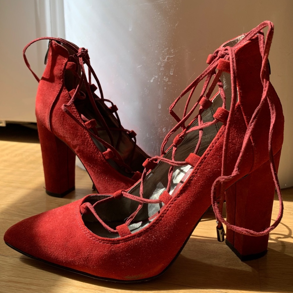 Saks Fifth Avenue Red Lace-Up Heels